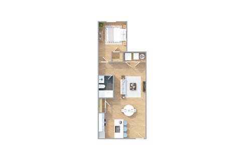 Floor plan for 1 bed, 1 bath, 719 sqft